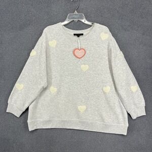 Jane and Delancey Top Womens 1X Gray Hearts Embroidered Knit Tunic‎ sweater
